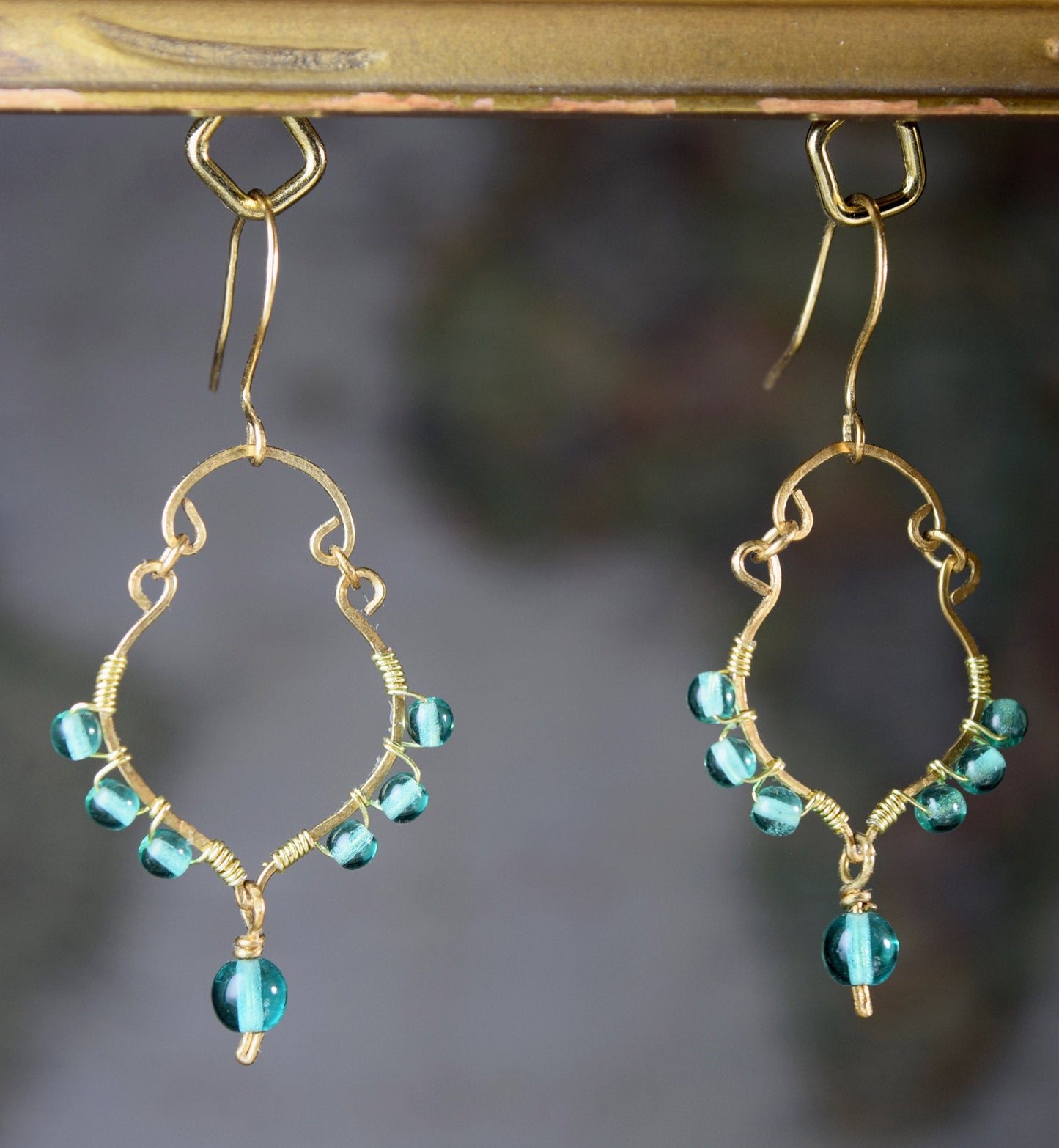 Handmade Brass and Glass Earrings