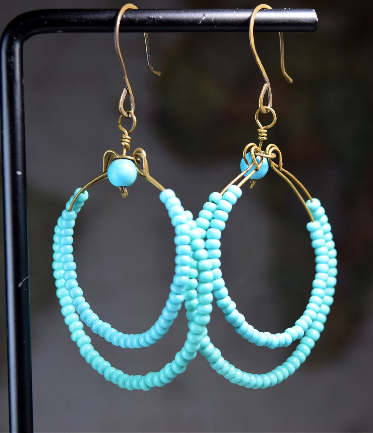 Boho Teal Glass Dangle Earrings