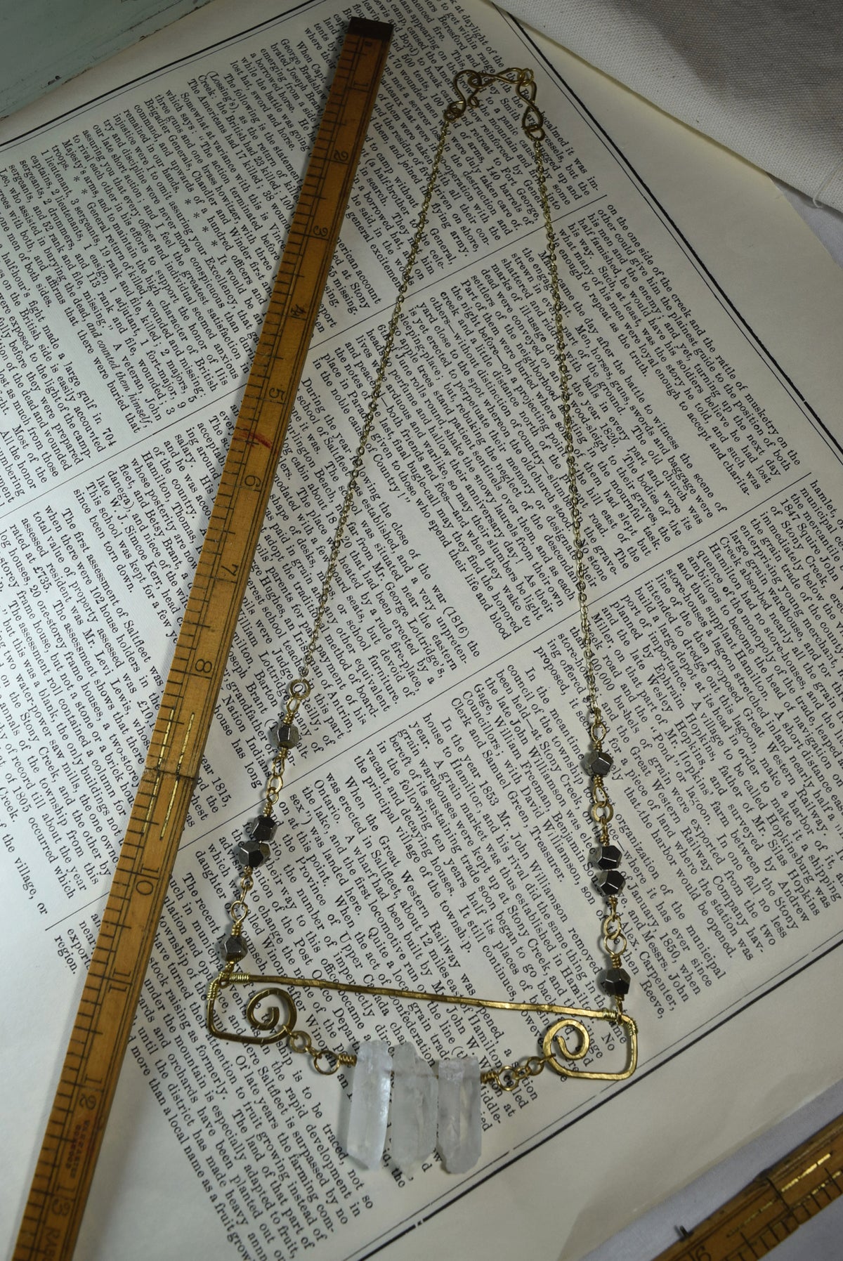 Raw Quartz Statement Necklace with Faceted Pyrite Beads